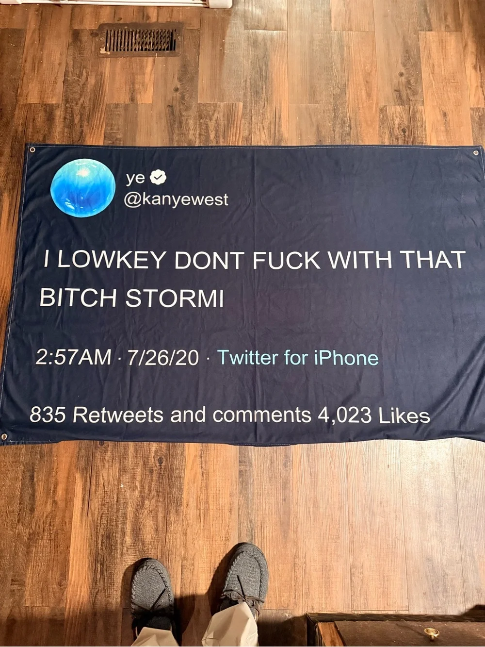 Novelty Navy Blue Kanye West Twitter-Style Statement Tapestry Flag